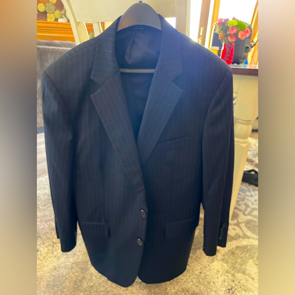 Brooks Brothers men’s Madison Fit Navy Blue Pinstripe Wool Suit Jacket 40R